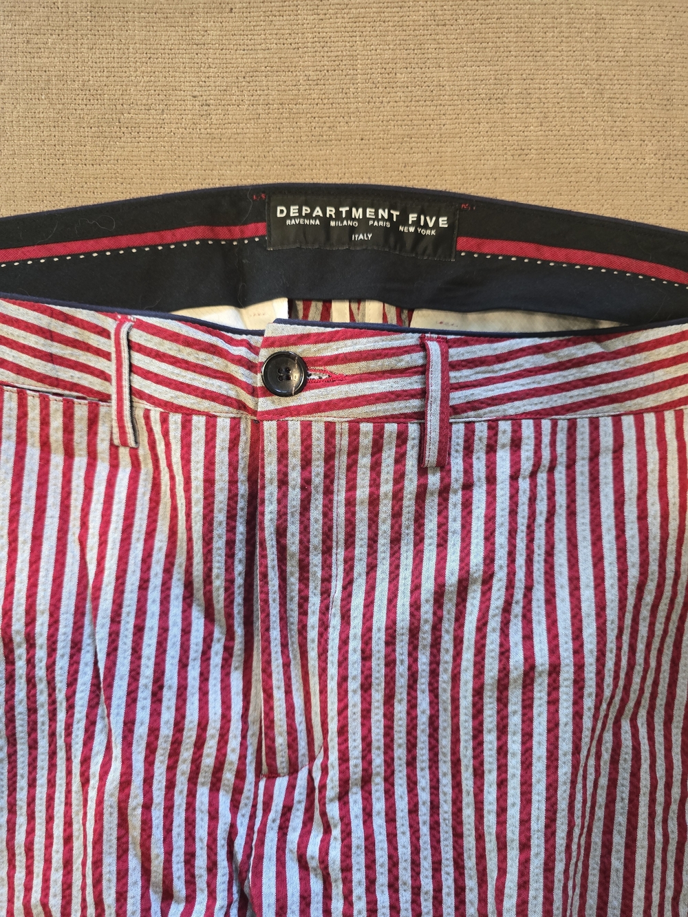 Department 56 Red and White Striped Chinos